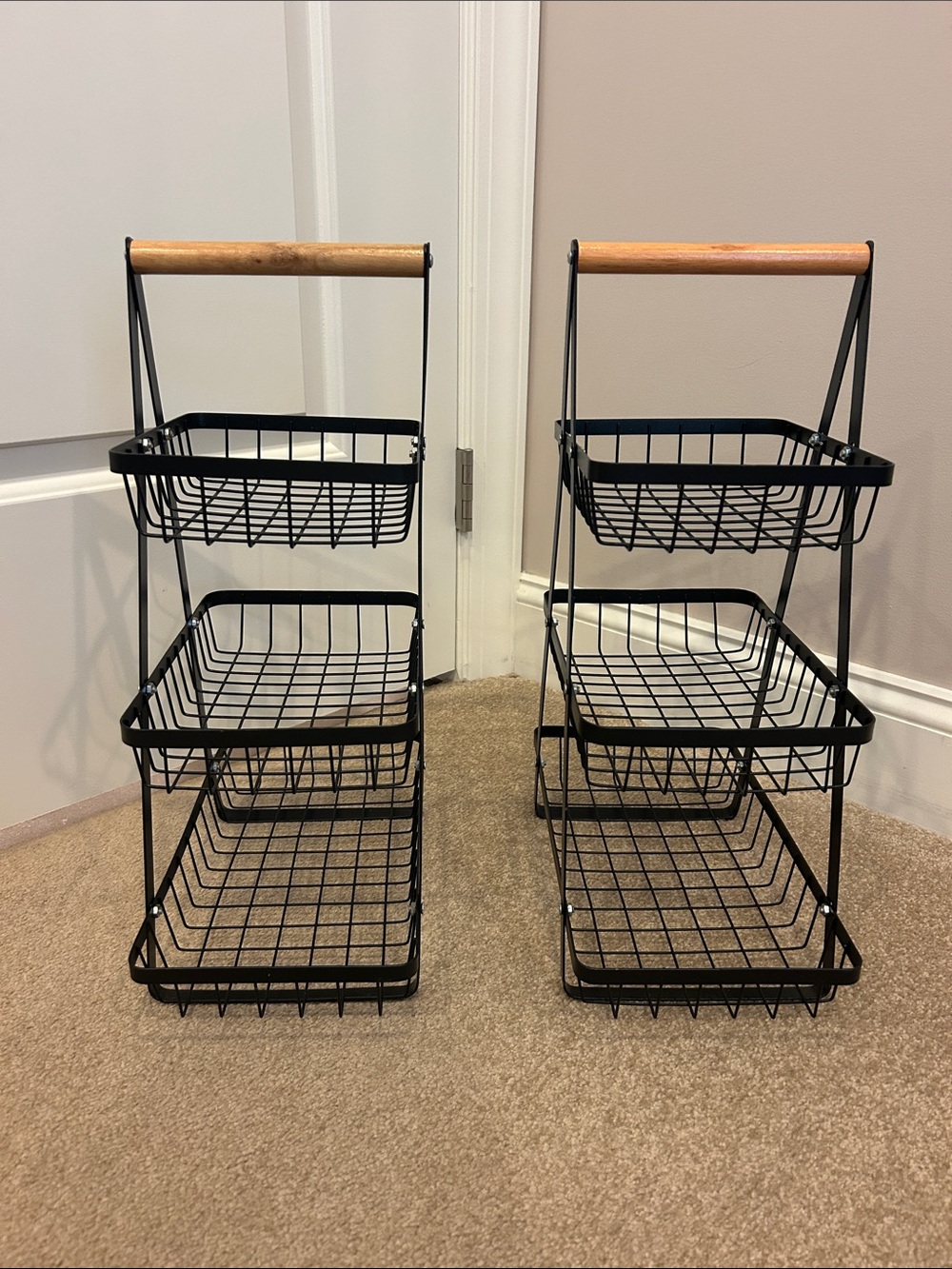 19” tall black metal fruit baskets with top wood handle - Picture 6 of 6